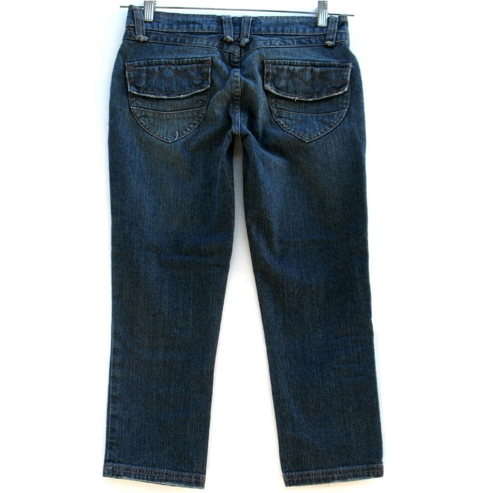 Mossimo Denim Cropped 28 x 23 Flap Snap Pockets Stretch Low Rise Sz 3 (tag)